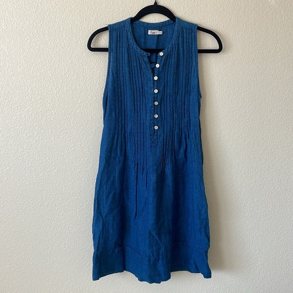 Faherty Isha Linen Shirt Dress XS Indigo Lagenlook Beachy Minimalist Boho Dress - Picture 6 of 15